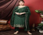 pine green embroidered dola silk plus size suit stl25803 jpgv1680728759 from indian plus size modal real naasha hot image