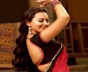 sonakshi sinha hot pics in red saree with black backless blouse.jpg from backless saree of sonashi
