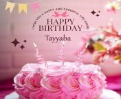 happy birthday tayyaba happy birthday written on image light pink chocolate cake and candle star.jpg from tayyaba