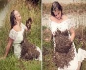 pregnant mom poses with 20000 live bees.jpg from bee pregn