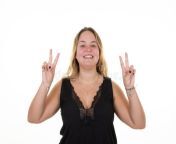 young beautiful chubby woman isolated white background doing peace symbol fingers over face smiling cheerful showing 265893475.jpg from charming chubby stock photos amp roy