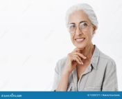waist up shot wise pleased carefree kind grandmother glasses white hair holding hand chin thoughtful 133307271.jpg from granny white hairy