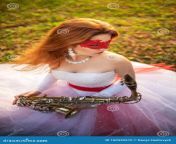 girl wedding dress saxophone girl wedding dress red garter red lace mask autumn park 160335575.jpg from babe sax vedeo cm18