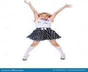 little girl jumping cheerful short skirt polka dot jumps her arms legs isolated white background 90693725.jpg from little in short skirts