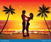 romantic couple kissing sunset exotic palms tree paradise beach vector illustration 46553911.jpg from exotic kiss
