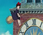 300px kikis delivery service screenshot 01 kiki and jiji flying by clocktower.jpg from kiki delivery service