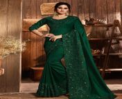 dark green silk saree with blouse 5412.jpg from green saree fuc