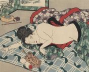 japanese woodblock print woman sleeping from japanese erotic sleeping