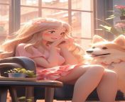 anime girl sitting couch with dog her generative ai 974539 67096.jpg from next»» w anima