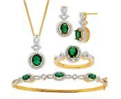 4 ct created emerald pendant bracelet earring and ring set with diamonds in 14k gold plated brass.jpg from jewelery