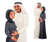 happy arab man holding belly of his pregnant wife illustration vector.jpg from wife arab
