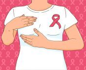 breast cancer awareness month woman wearing pink ribbon and covering her breast support or proud survivor concept vector.jpg from xxxx breast
