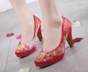 satin shallow mouth waterproof platform high heel red hi word embroidered chinese traditional wedding shoes.jpg from kutiana igh heels china very sex videoxx school 12th sex