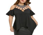2018 sexy black blouse round neck plus size cutout bell sleeve sequined blouse shirt.jpg from rad sexi blouse
