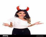 studio shot of young beautiful asian woman wearing horns isolated against white background 2cbc2xf.jpg from asian horn style