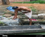 man washing in the river in kerala backwaters at alappuzha alleppey m6w3d3.jpg from kerala bathe
