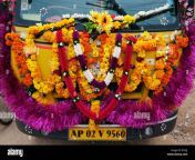 indian taxi van decorated in flower garlands during the hindu festival bt2xjj.jpg from hindu van
