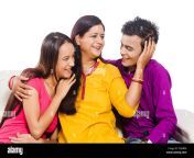 3 indian mother young daughter and son sitting home caring f2wb98.jpg from indian mom and son hindi dubbedyoung telu