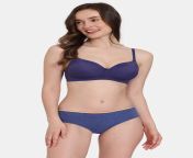 zivame padded non wired 3 4th coverage t shirt bra with hipster panty b ribbon s blue.jpg from dase lade bra