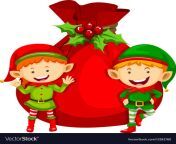 christmas theme with two elves and red bag vector 13182760.jpg from two elfs