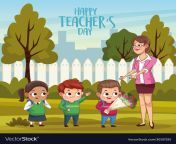 happy teachers day card with teacher and students vector 30197291.jpg from student teacher day