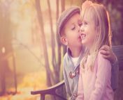 cute little boy is kissing a smiley girl sitting on wooden bench wearing ash and pink dress cute.jpg from देसी प्यारा लड़की प्रिया प्रदर्शन उसके गरम स्तन बि